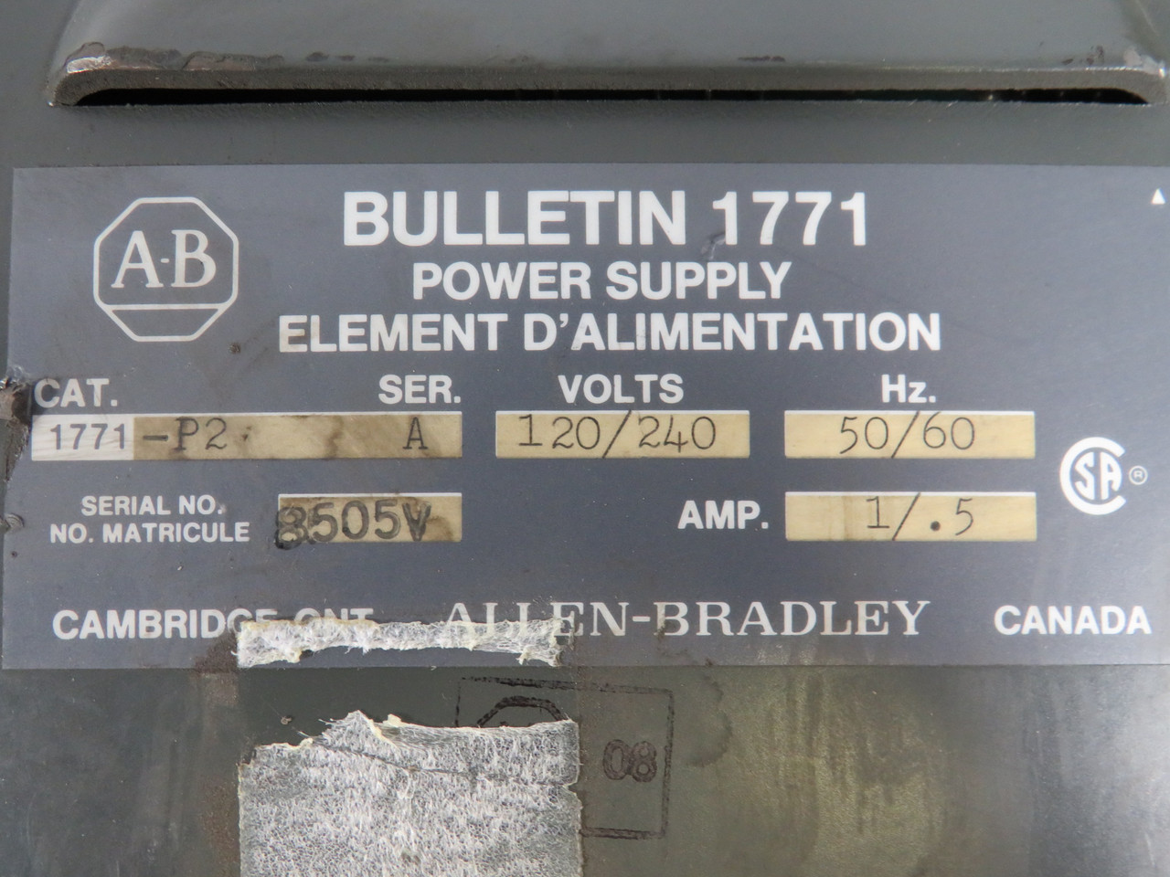 Allen-Bradley 1771-P2 Power Supply SER A 75VA FUSE HOLDER DAMAGED ! AS IS !