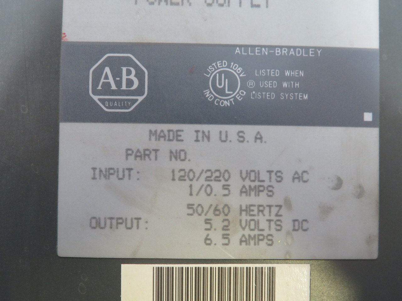 Allen-Bradley 1771-P2 Power Supply Input: 75VA 120/22VAC 1/0.5A 50/60Hz USED