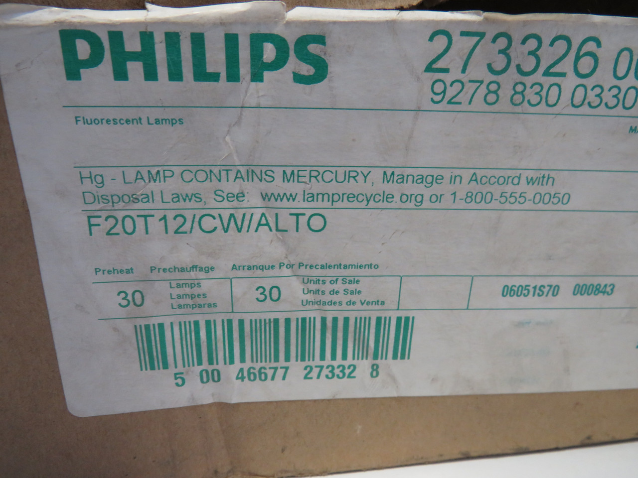 Philips F20T12/CW/ALTO Low Mercury Fluorescent Bulb 20W Cool White LOT OF 12 NEW