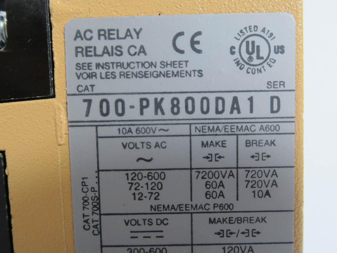 Allen-Bradley 700-PK800DA1 Control Relay SER D 115-120V@60Hz 110V@50Hz ! NOP !