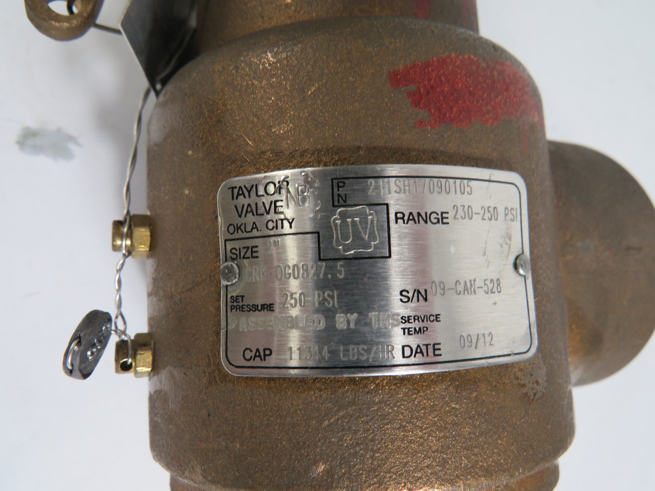 Taylor Valve 211SH17090105 Bronze Relief Valve Size 2" 230-250 psi USED