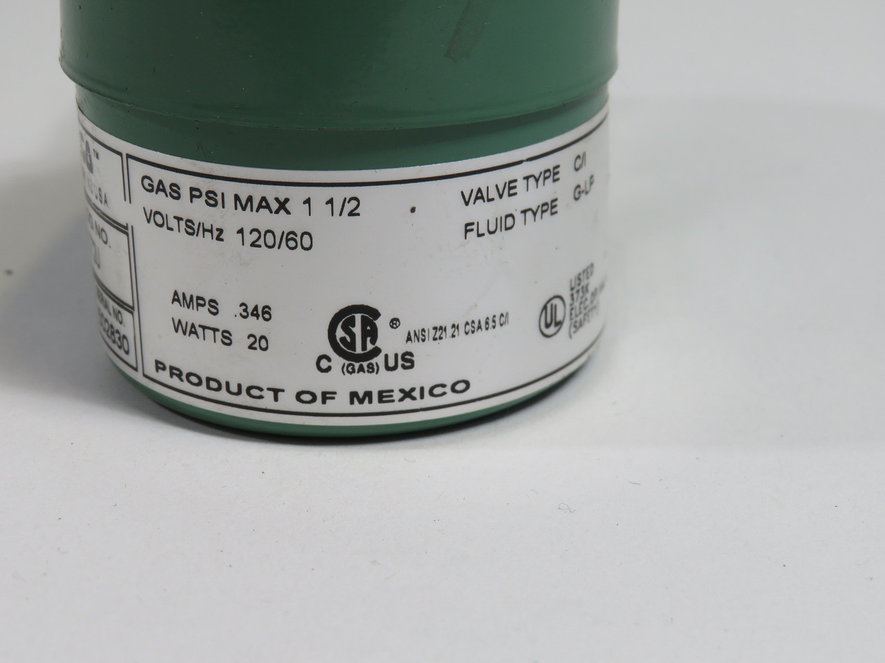 Asco K3A77U Solenoid Coil 120V 60Hz 0.346A 20W 1-1/2 psig Max USED