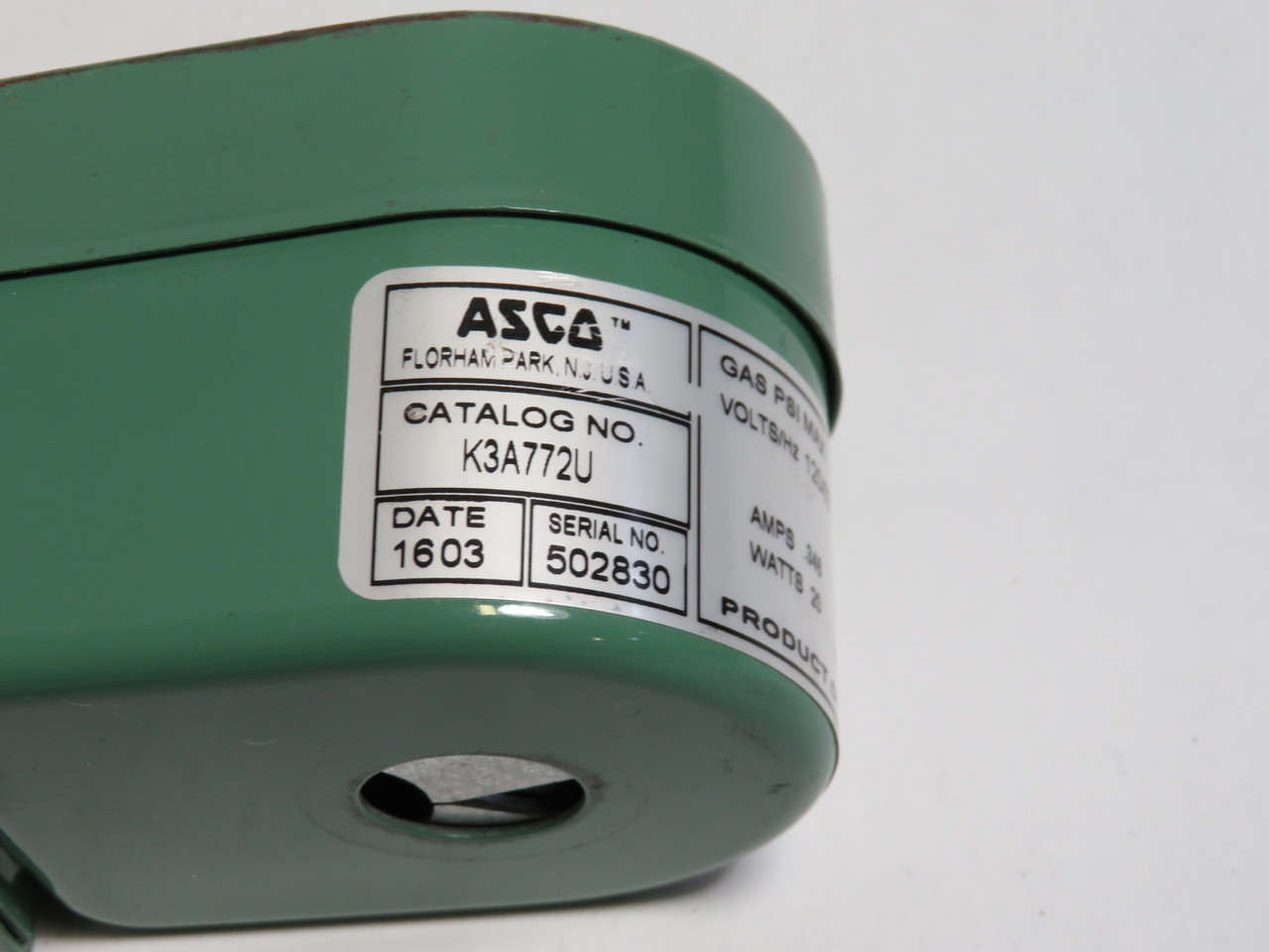 Asco K3A77U Solenoid Coil 120V 60Hz 0.346A 20W 1-1/2 psig Max USED