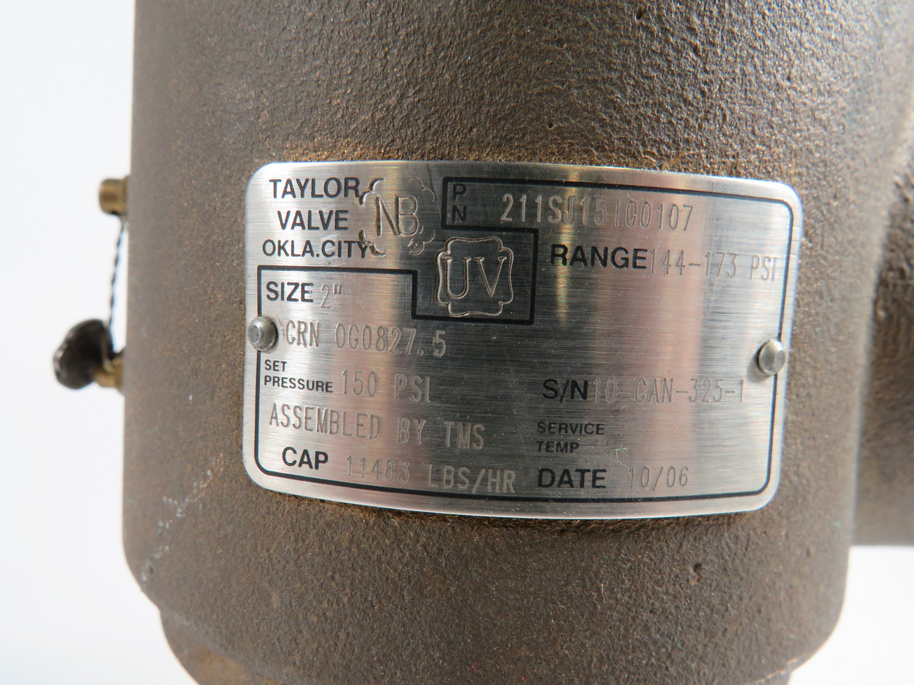 Taylor Valve 211SJ15100107 Pressure Relief Valve 144-173 psi Size 2" USED
