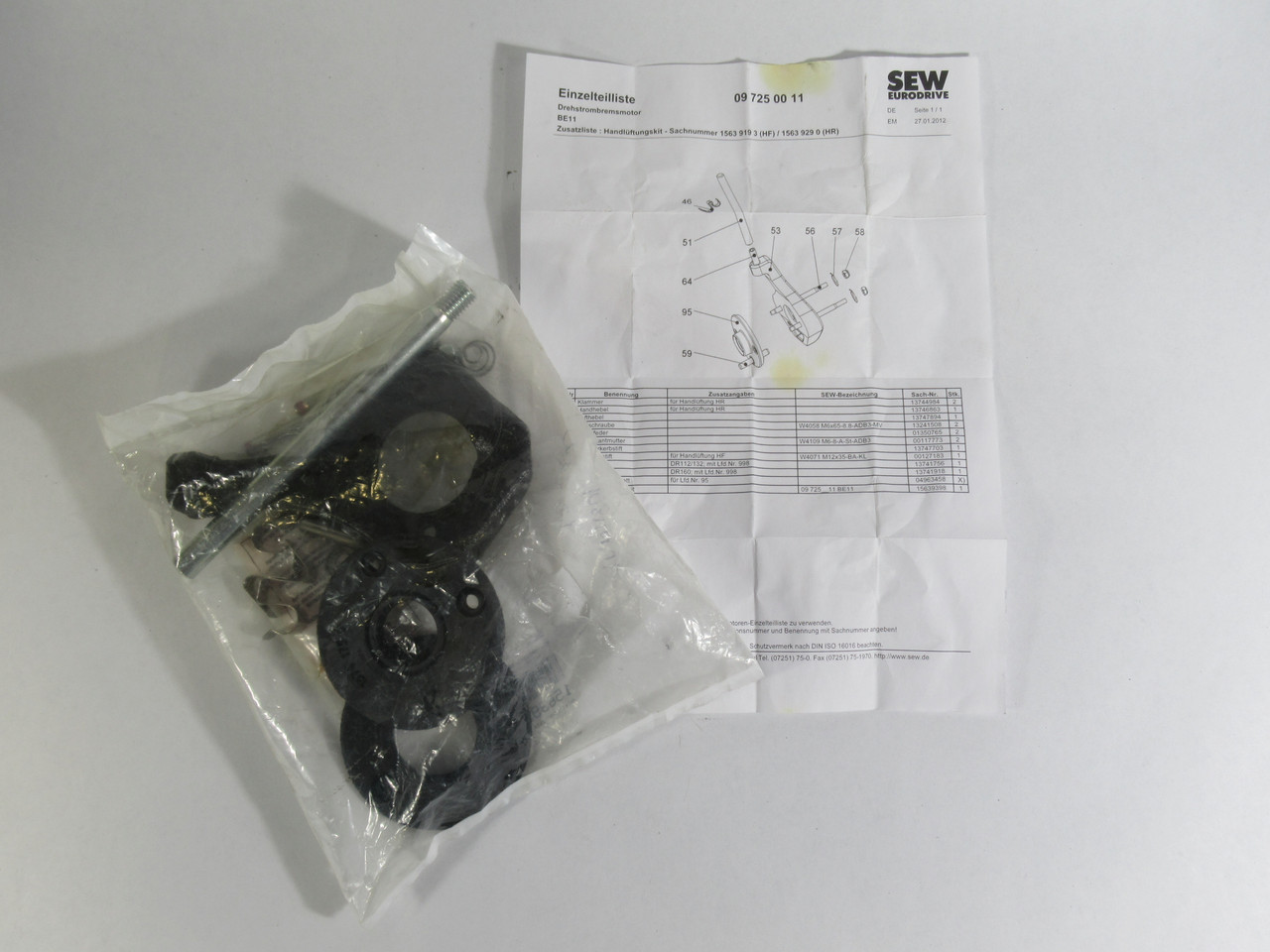 SEW 15639290 Manual Damper Kit BE11 HR MISSING TWO PIECES ! NOP !