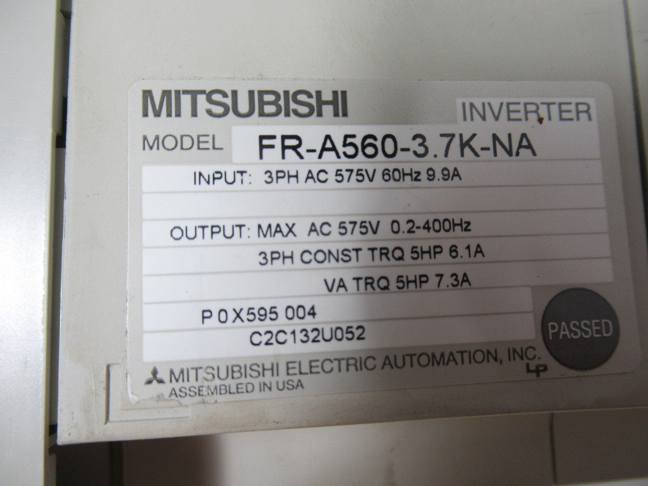 Mitsubishi FR-A560-3.7K-NA Inverter Drive 5HP 3ph 575VAC *No Power* ! AS IS !