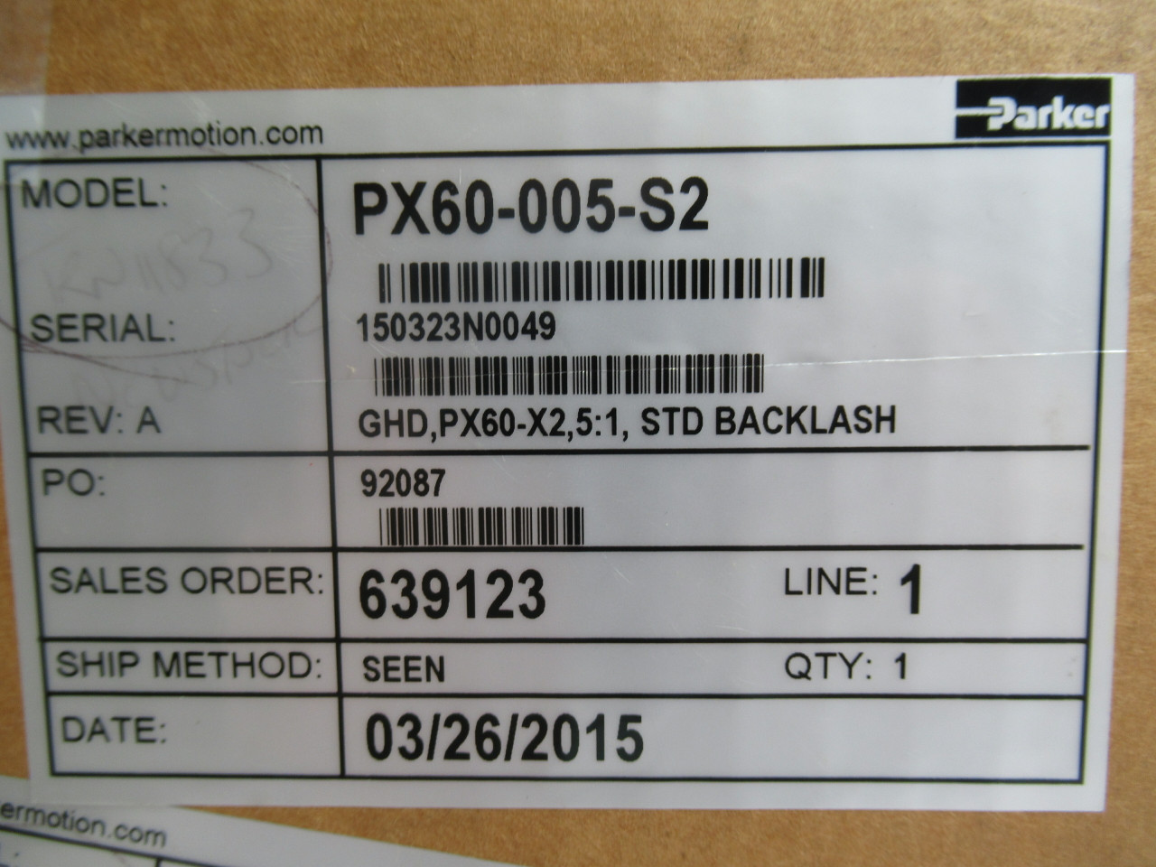 Parker PX60-005-S2 PX Series In-Line Gearbox 60mm Frame Size 5:1 Ratio ! NEW !