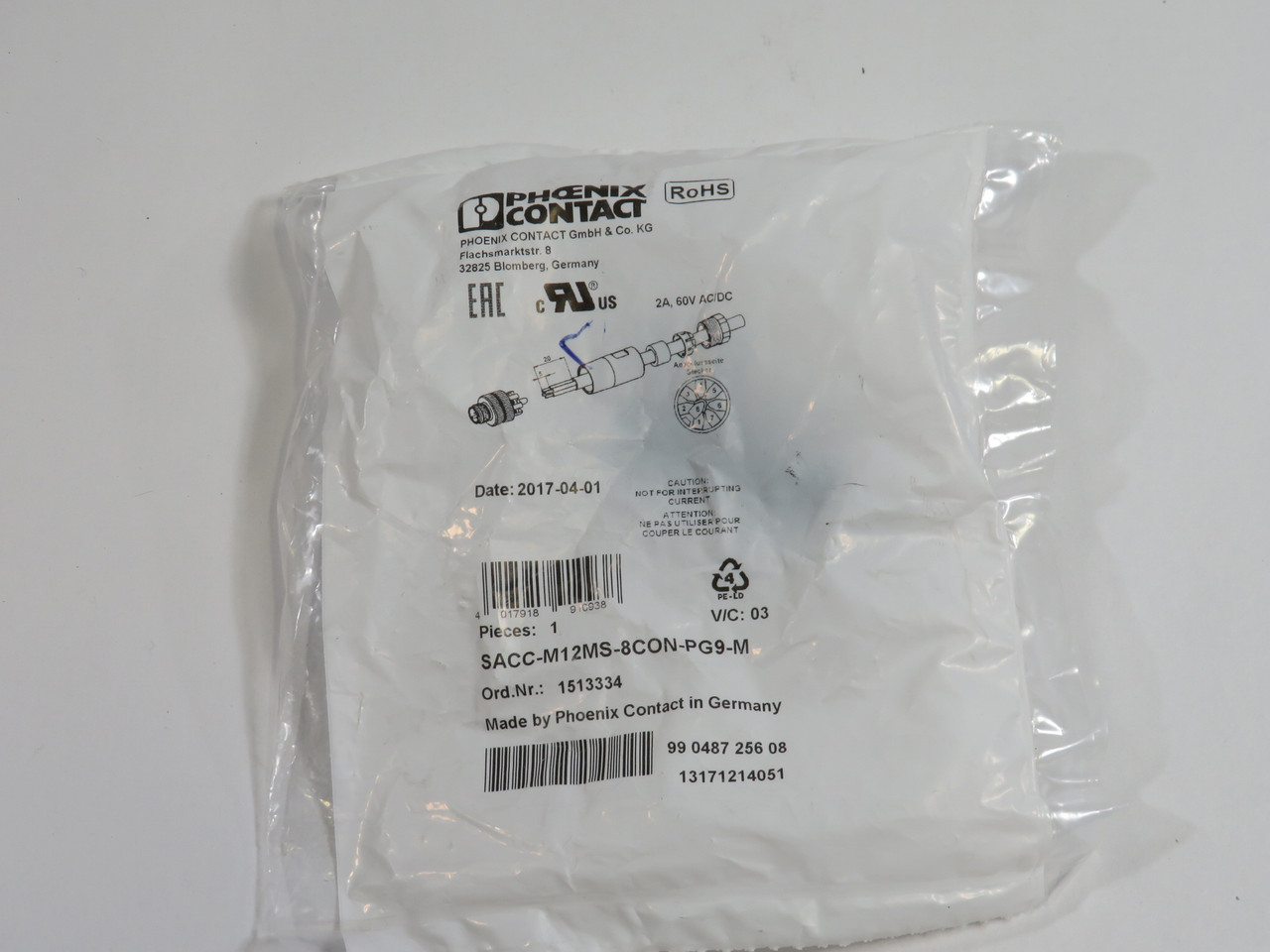 Phoenix Contact SACC-M12MS-8CON-PG9-M Sensor Connector 4-Pos  NEW