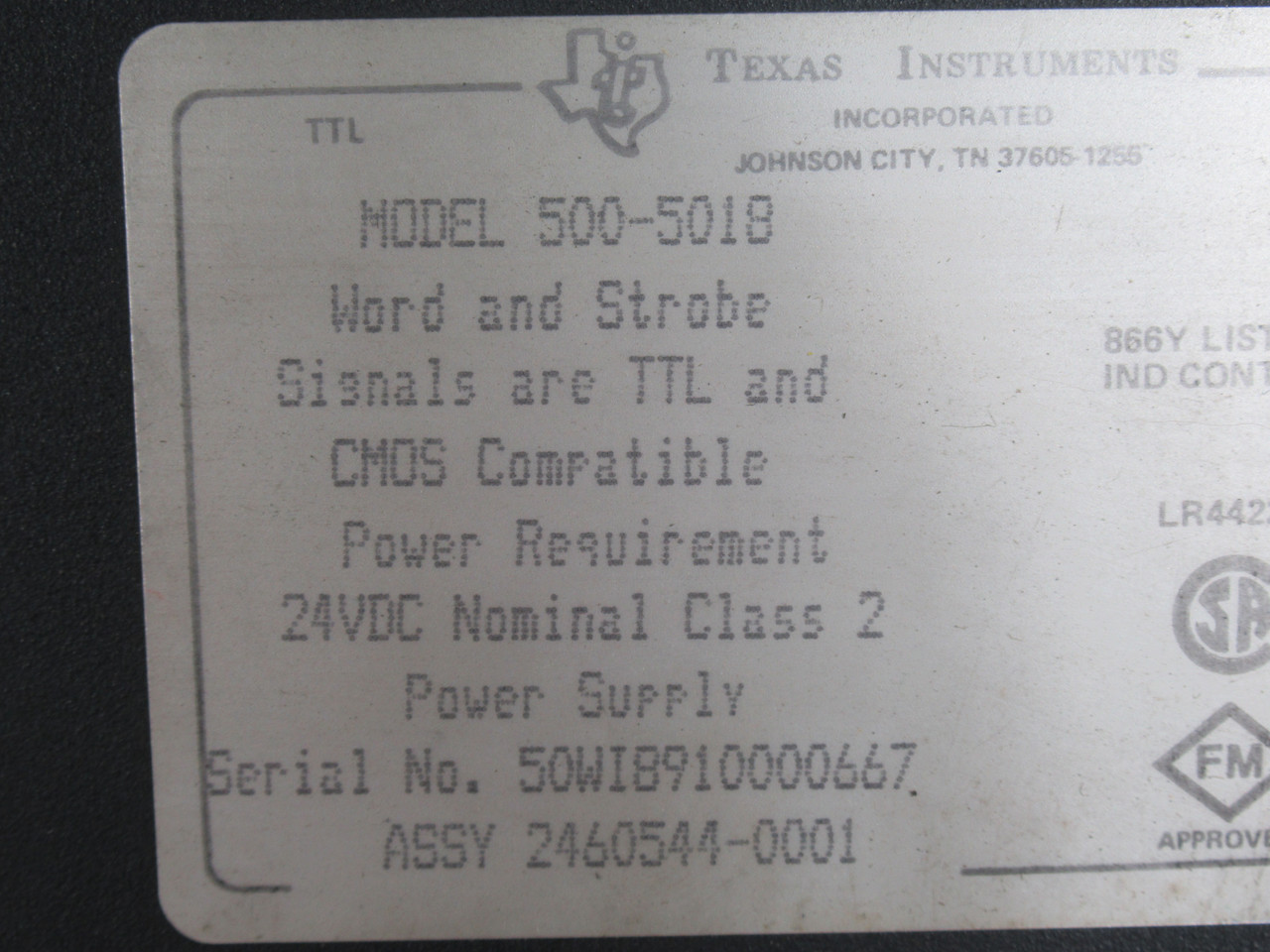 Texas Instruments 500-5018 Parallel Word Input Module *Cosmetic Damage* USED