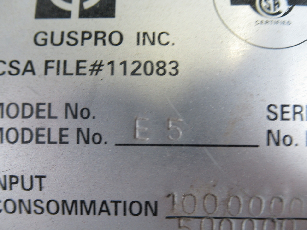 Guspro Inc E5 Conversion Burner Assembly 120V 60Hz 5.1A USED