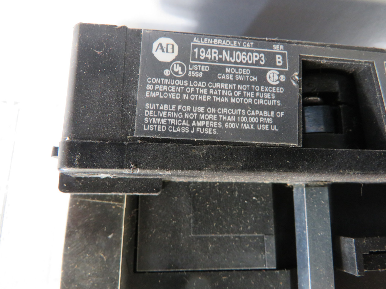 Allen-Bradley 194R-NJ060P3 Disconnect Rotary Switch Ser B W/O Handle USED