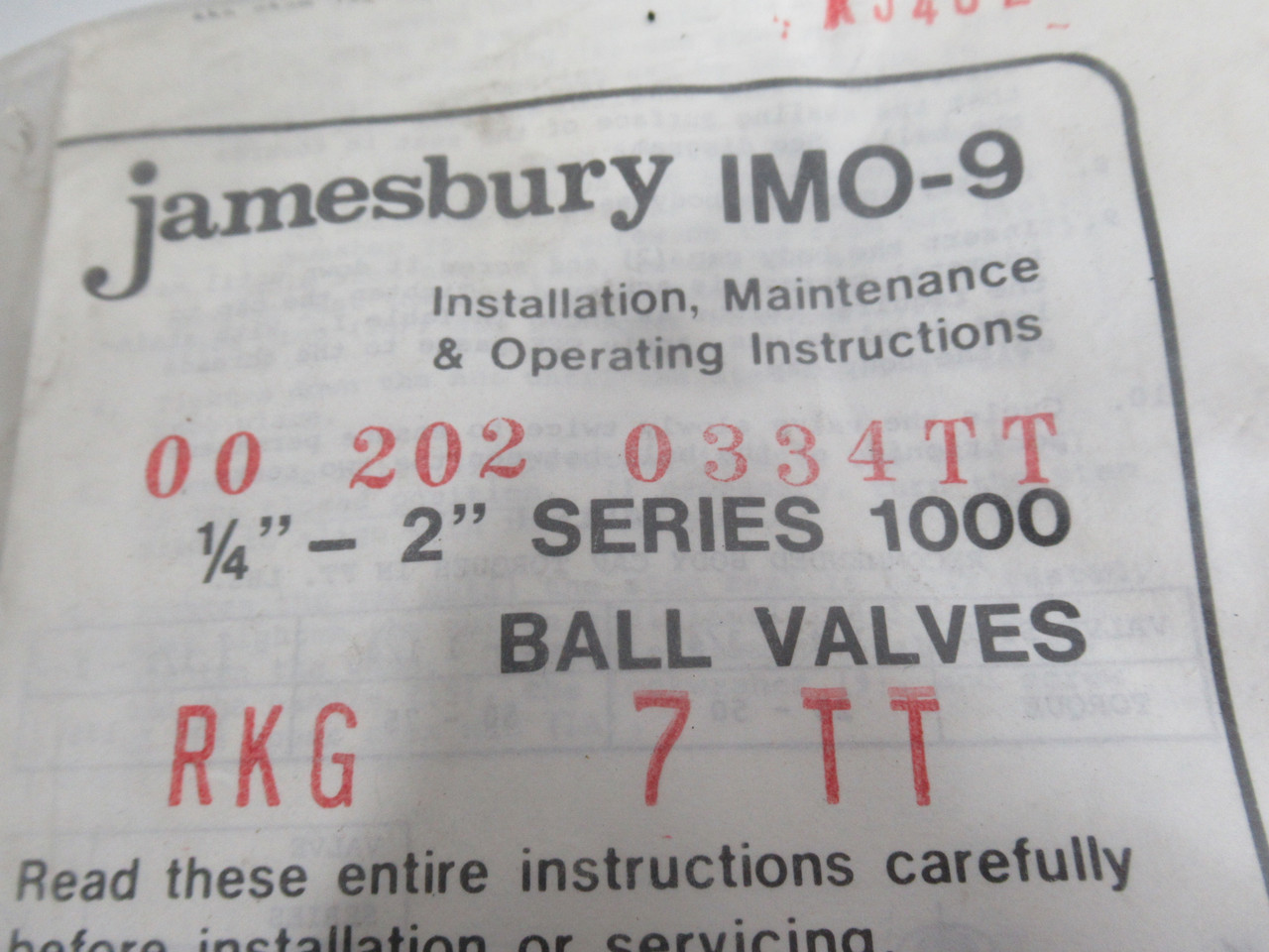 Jamesbury RKG7TT 00202-0334TT Ball Valve Repair Kit 1/4-2" 1000 Series ! NWB !