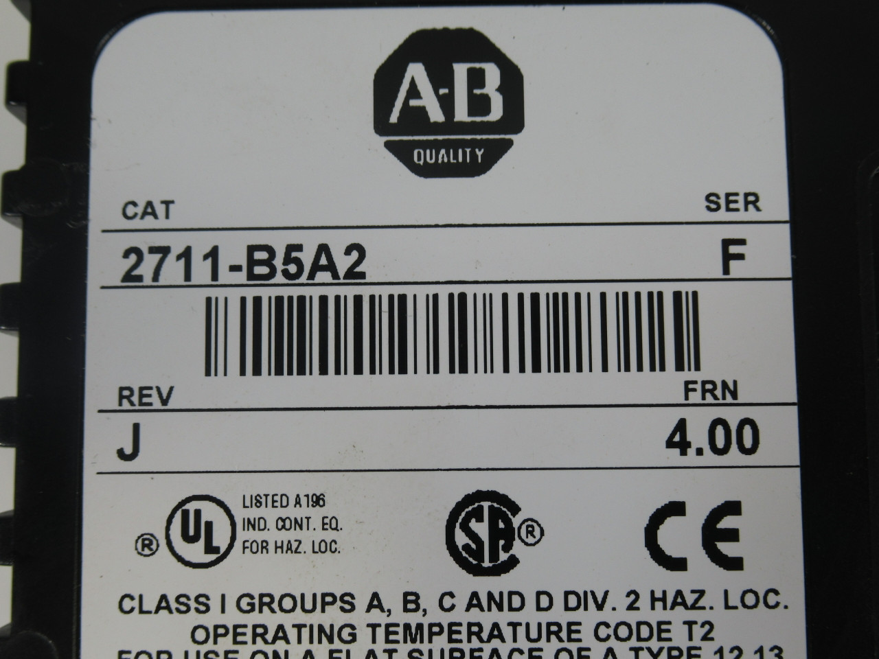 Allen-Bradley 2711-B5A2 Ser F Rev.J FRN.4.00 Panel *Powers/No Display* ! AS IS !