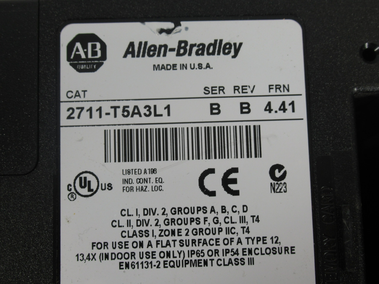 Allen-Bradley 2711-T5A3L1 Ser B Rev.B FRN.4.41 Panel *Rusted Terminal* USED