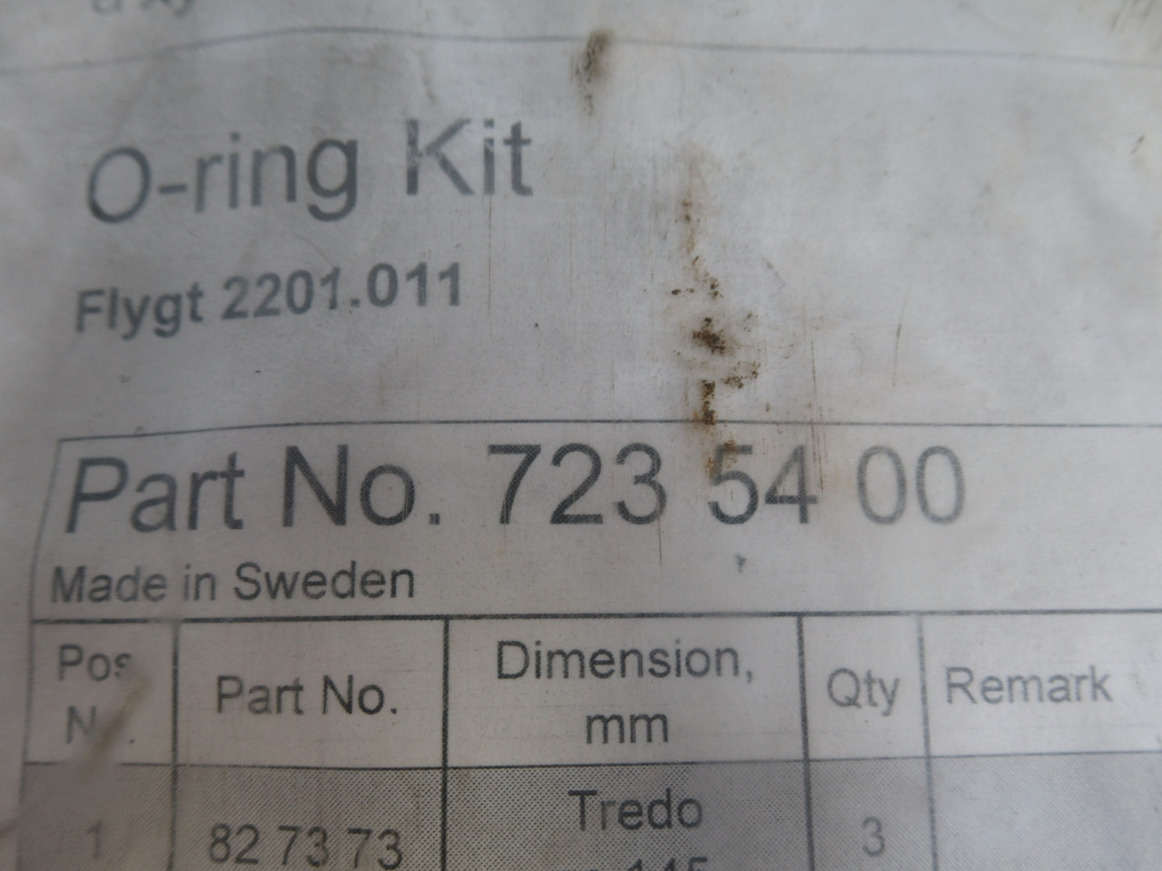 Flygt 723 54 00 O-Ring Kit for 2201.011 Submersible Pump ! NWB !