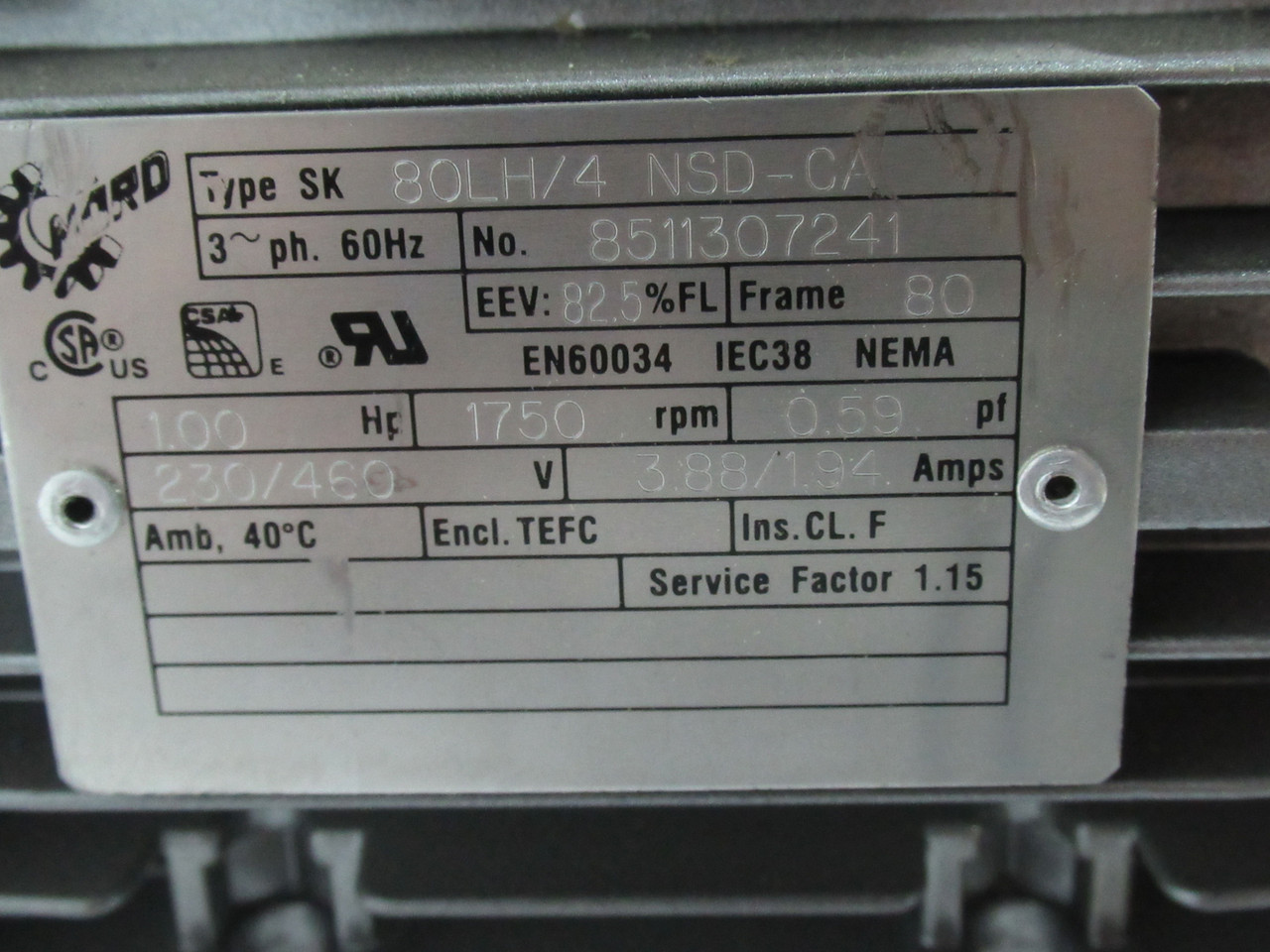 Nord 1HP 1750rpm 230/460V 80 TEFC 3Ph C/W Gear Reducer 42.04:1 39rpm ! NOP !