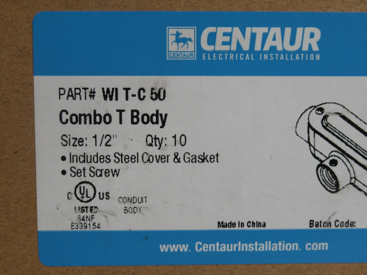 Centaur WI T-C50 Combo T-Body Conduit w/Cover 1/2" 10-Pack ! NEW !