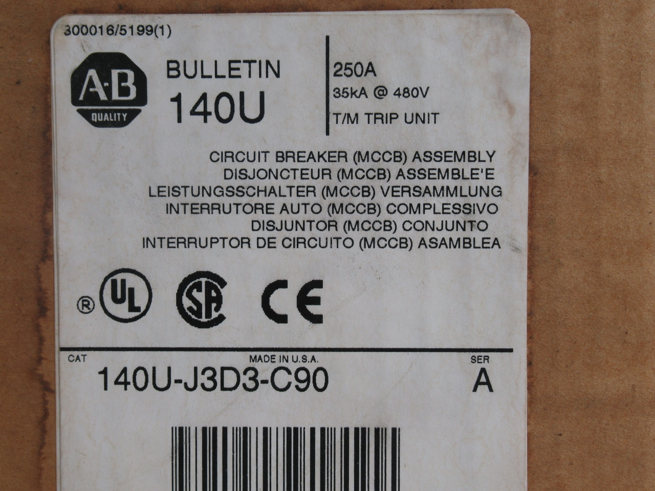 Allen-Bradley 140U-J3D3-C90 Series A Circuit Breaker 250A@35kA 480V 3P ! NEW !