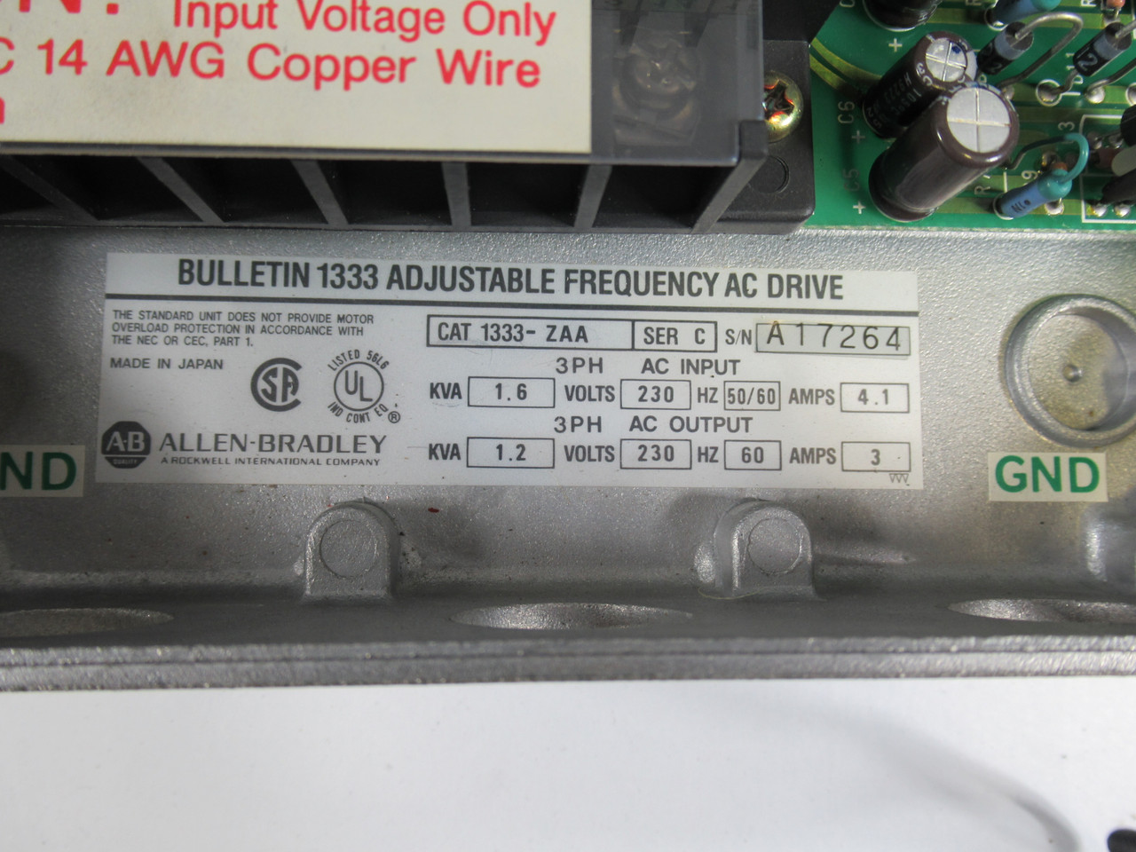 Allen-Bradley 1333-ZAA AC Drive Ser: C 230V 50-60 HZ 4.1 AMPS USED