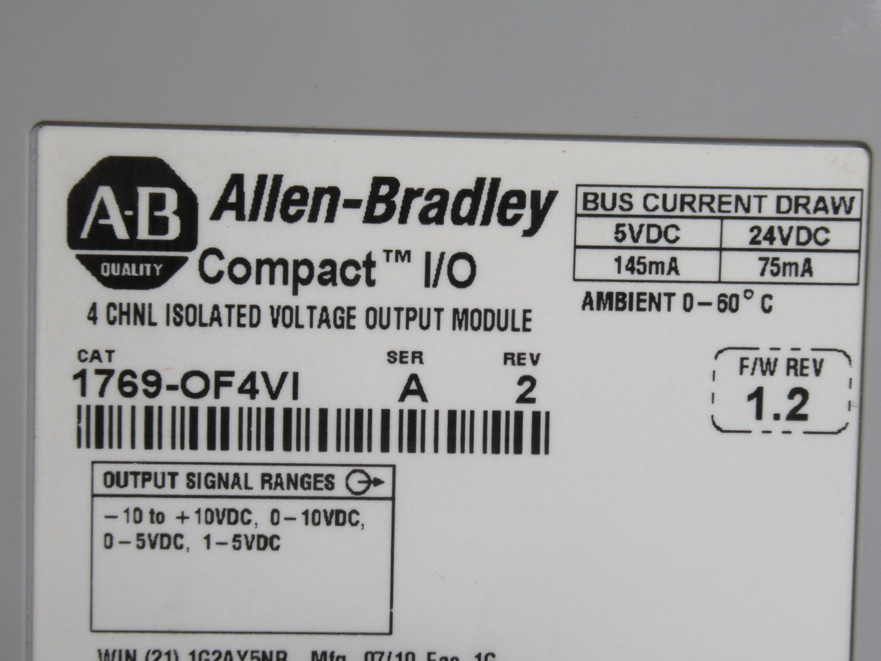 Allen-Bradley 1769-OF4VI Series A Rev. 2 F/W Rev. 1.2 Compact I/O Module USED