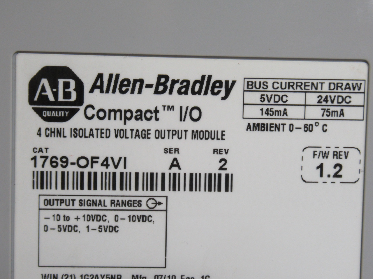 Allen-Bradley 1769-OF4VI Series A Rev. 2 F/W Rev. 1.2 Compact I/O Module USED