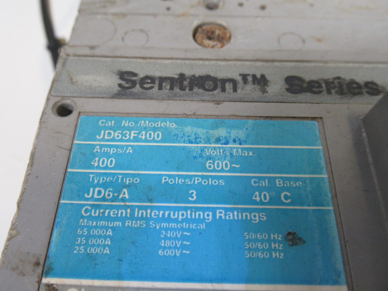 Siemens JD63F400 JD6-A Circuit Breaker 400A 600VAC 3-Pole USED