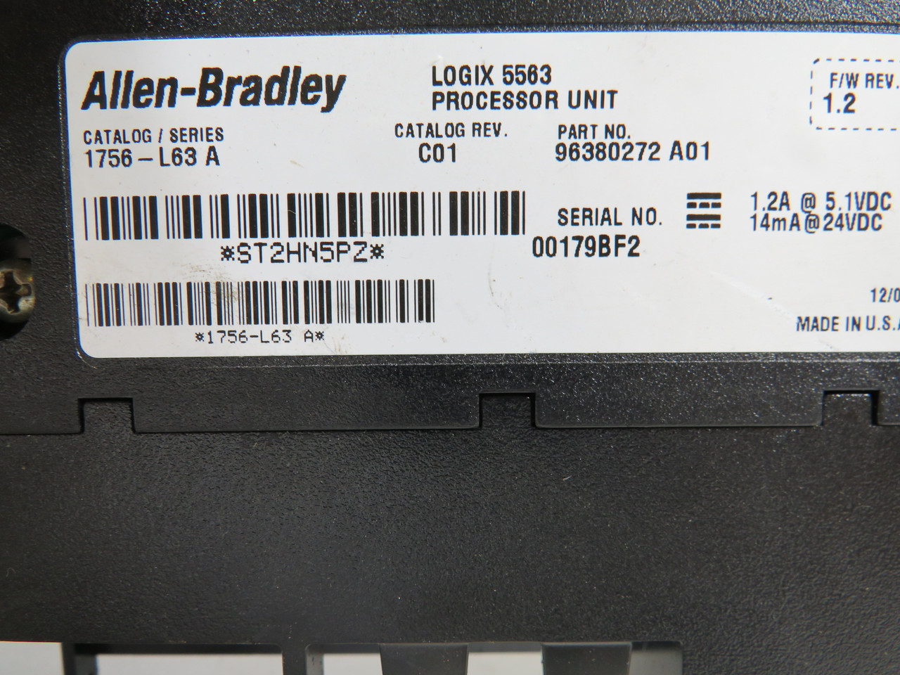 Allen-Bradley 1756-L63 Ser.A Rev.C01 Processor Unit NO BATTERY USED