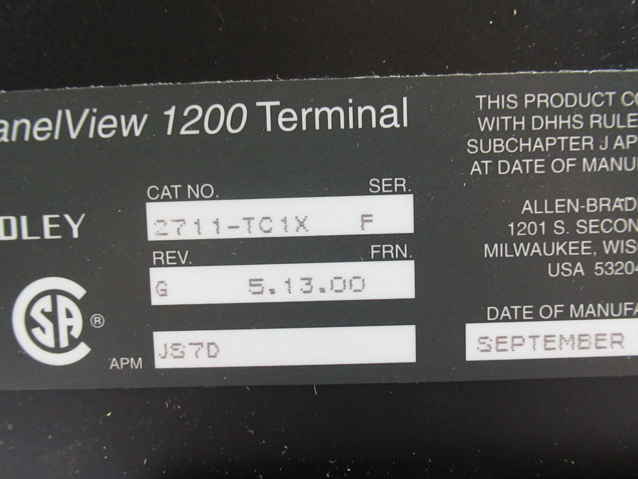 Allen-Bradley 2711-TC1X Series F Rev. G Operator Terminal *No Key* ! RFB !