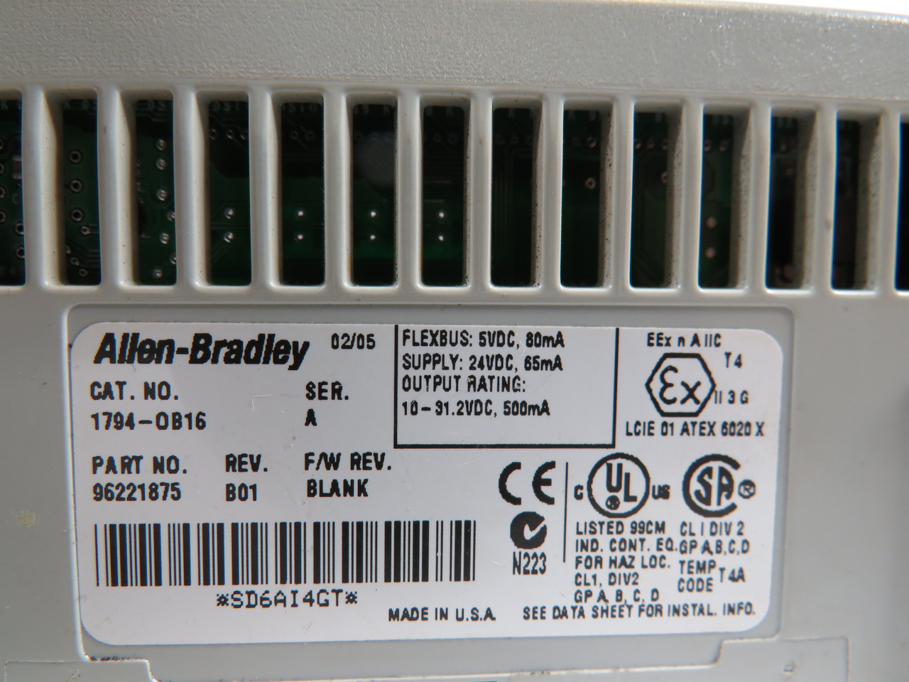 Allen-Bradley 1794-OB16 Ser A Flex I/O 24VDC Output 96221875 Rev B01 USED