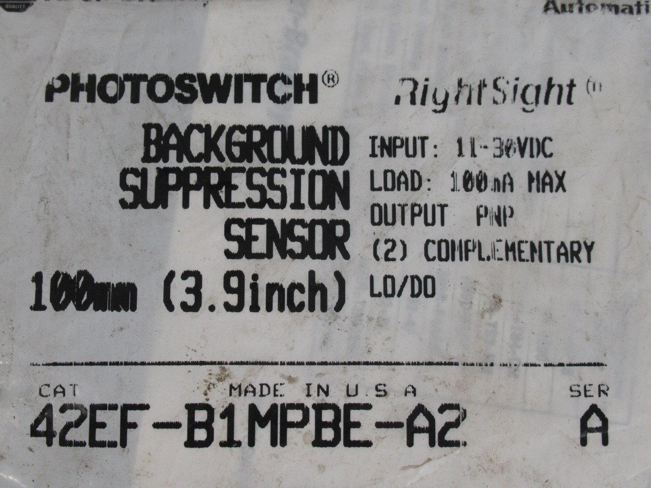 Allen-Bradley 42EF-B1MPBE-A2 Ser A Photoelectric Sensor 100mm Range 2m Cable NWB
