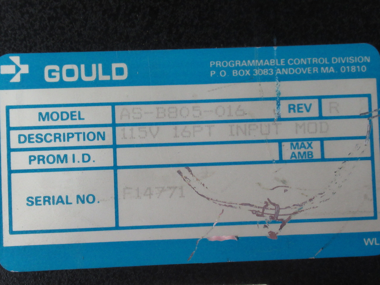 Gould Modicon AS-B805-016 Input Analog Module Revision R 115VAC USED