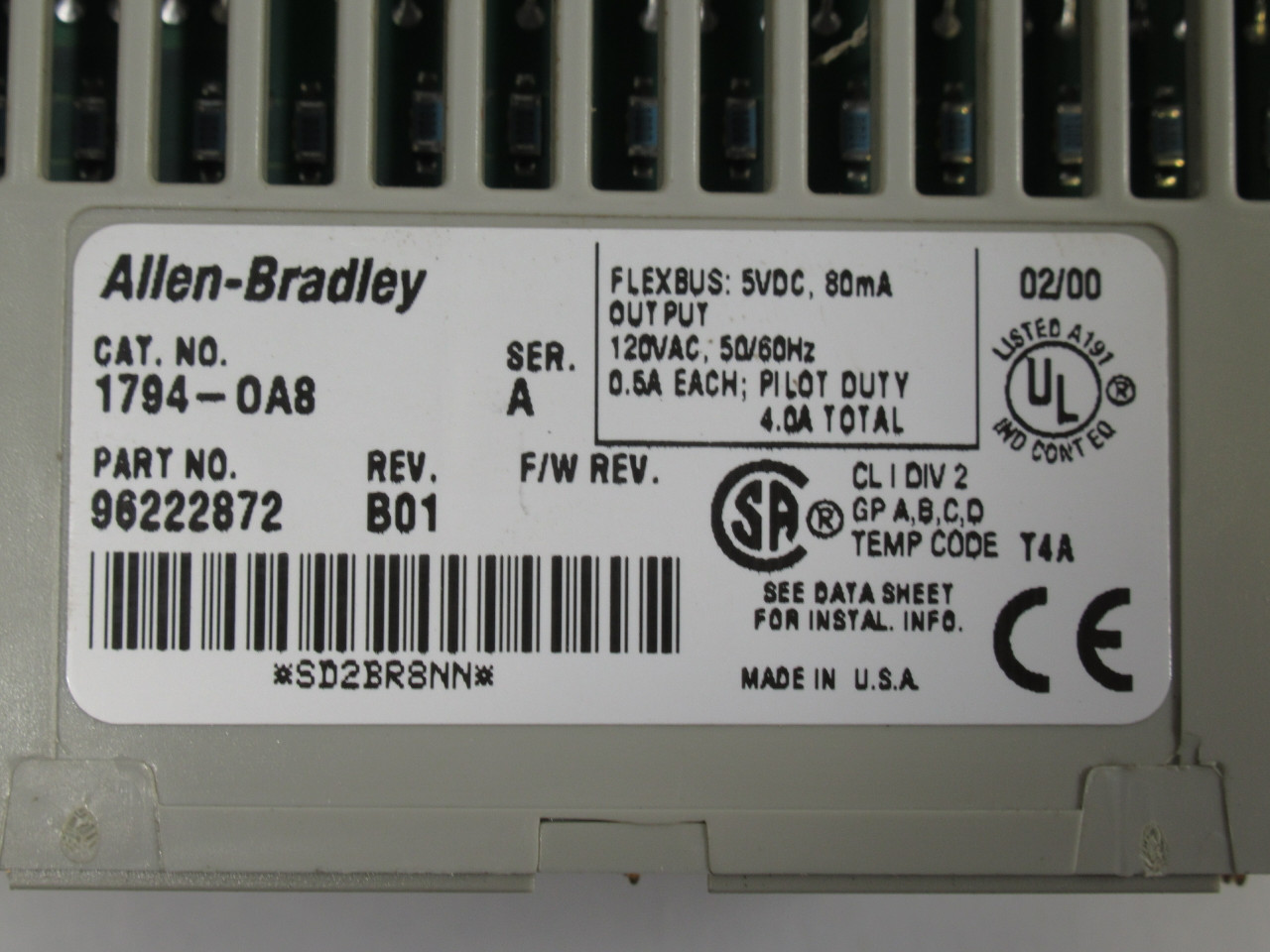 Allen-Bradley 1794-OA8 Ser A Flex I/O Module 120VAC Output 96222872 USED