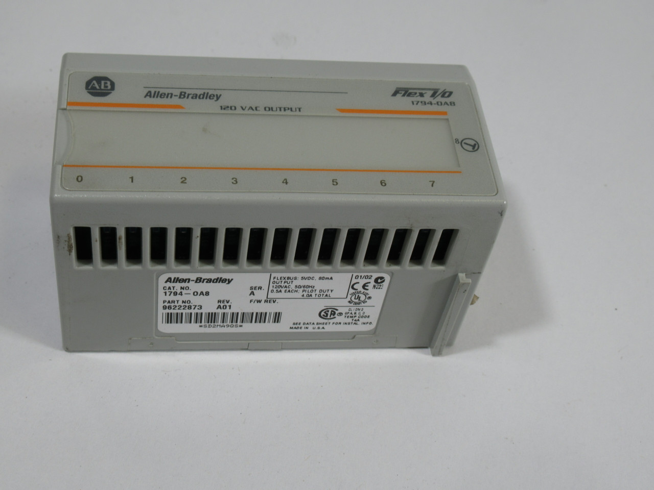 Allen-Bradley 1794-OA8 Ser A Flex I/O Module 120VAC Output 96222873 USED