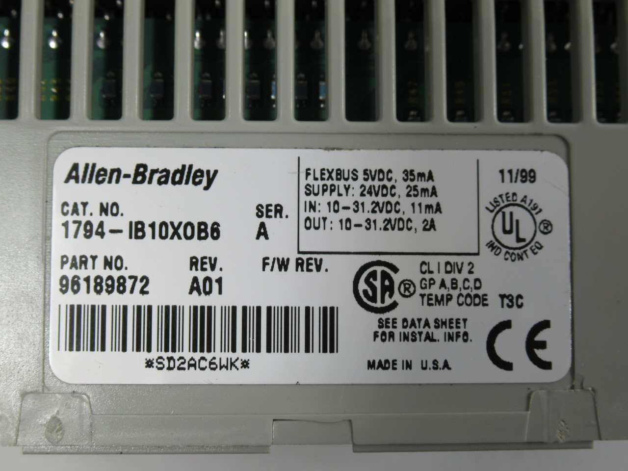 Allen-Bradley 1794-IB10XOB6 Ser A Flex I/O Combo 96189872 Rev A01 USED