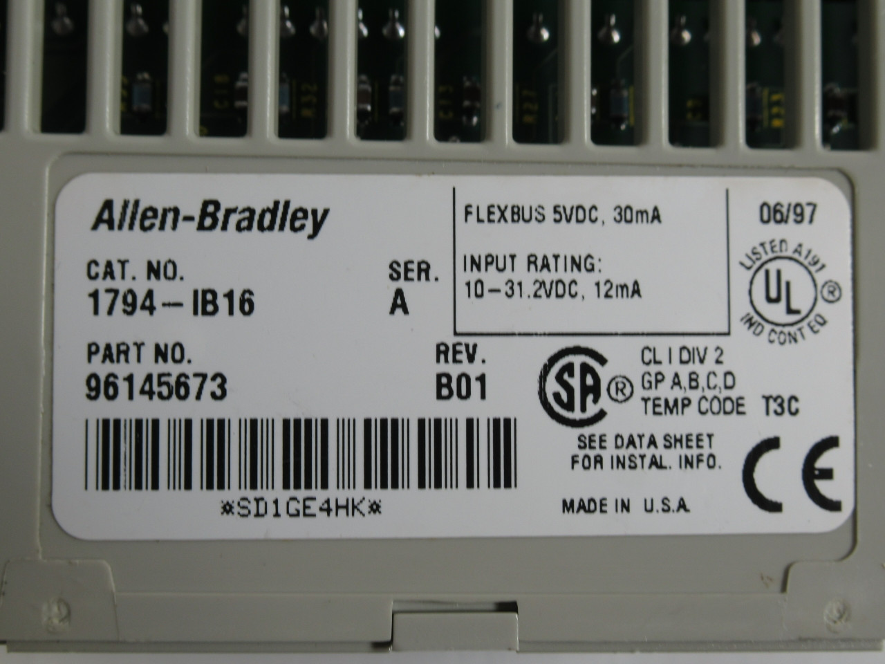 Allen-Bradley 1794-IB16 Ser A Flex I/O 24VDC Sink Input 96145673 Rev B01 USED