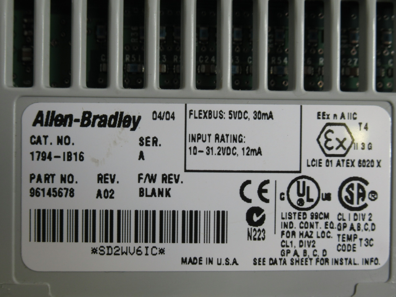 Allen-Bradley 1794-IB16 Ser A Flex I/O 24VDC Sink Input 96145678 Rev A02 USED