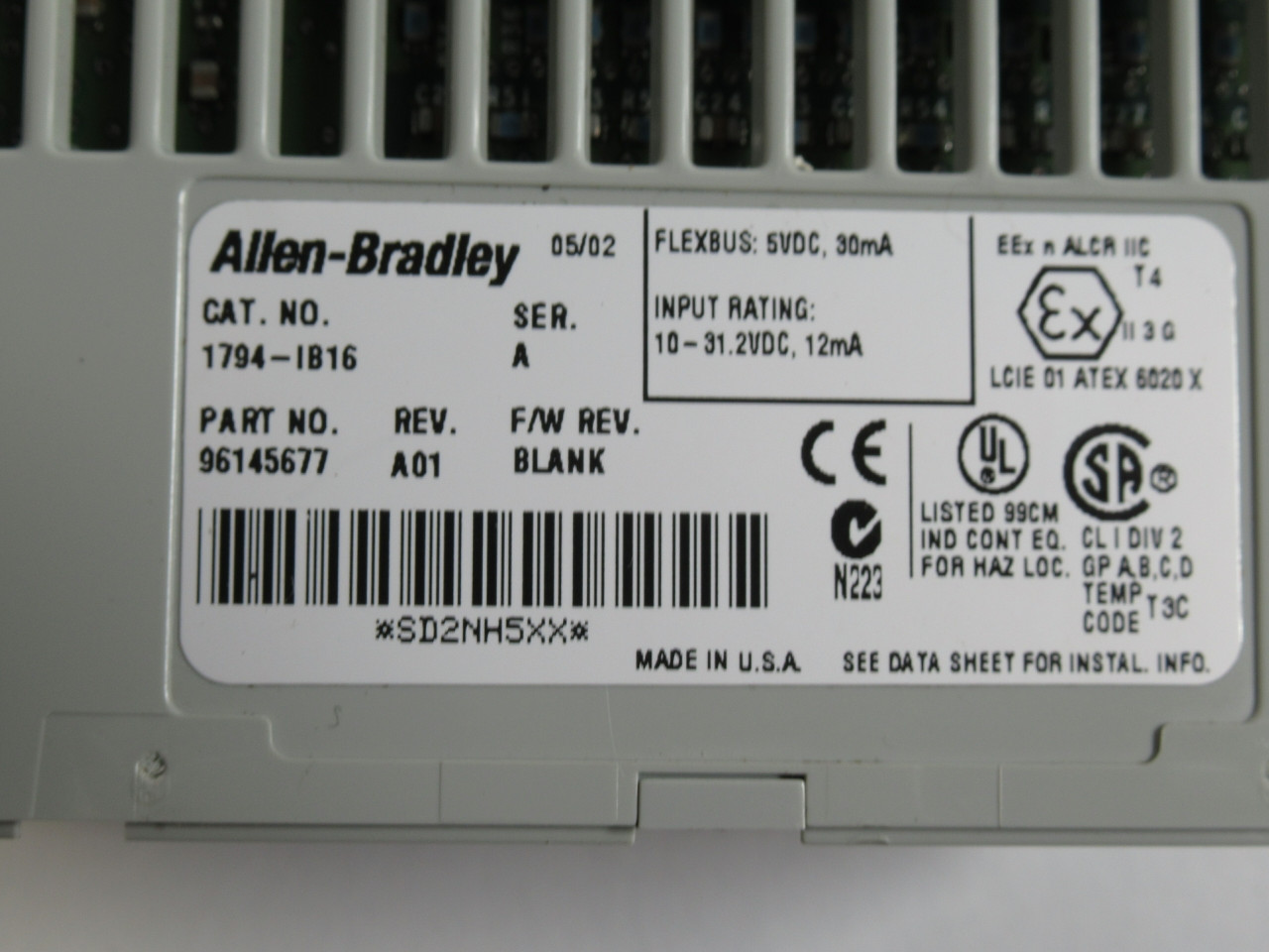 Allen-Bradley 1794-IB16 Ser A Flex I/O 24VDC Sink Input 96145677 Rev A01 USED