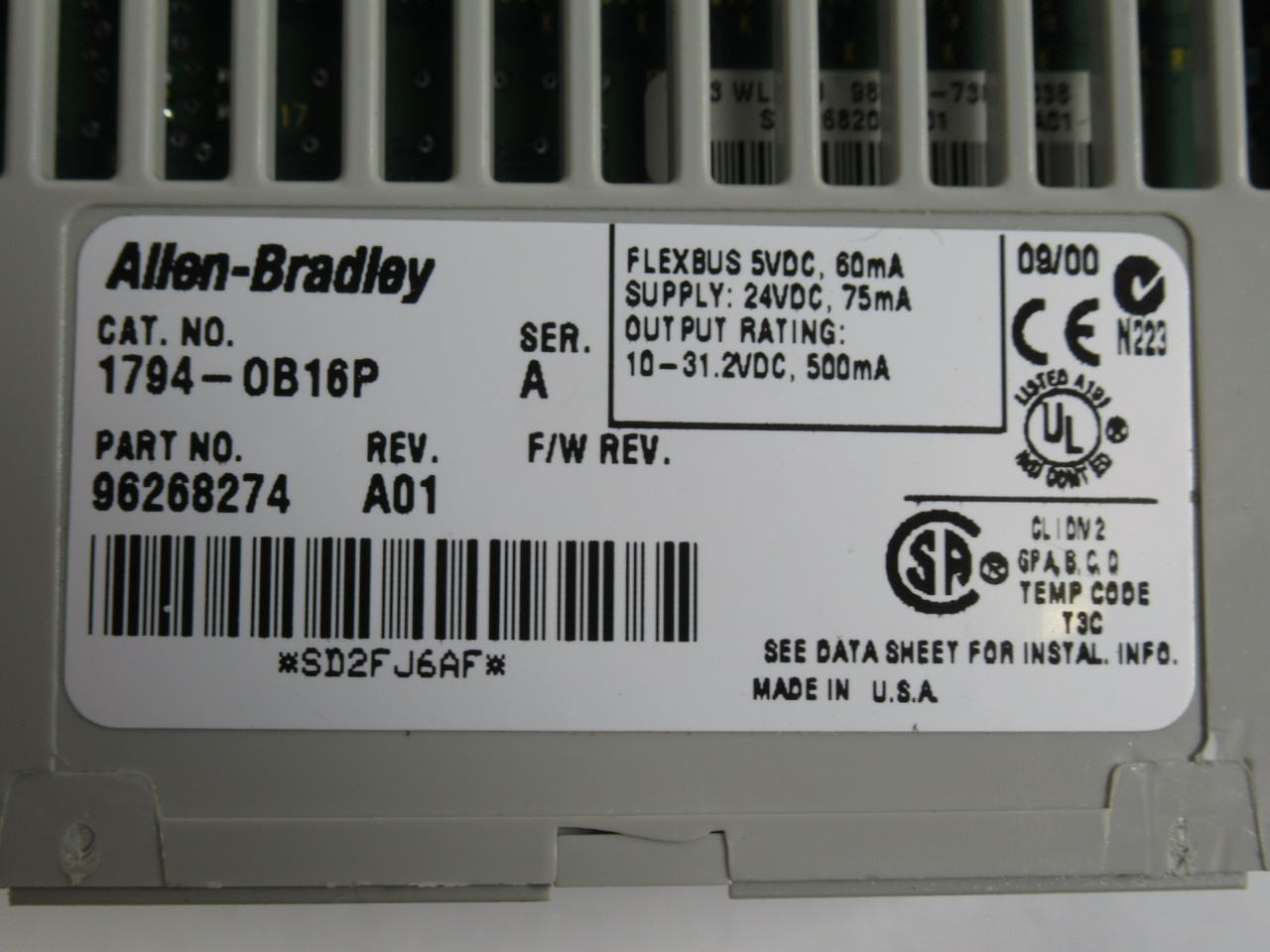 Allen-Bradley 1794-OB16P Ser A Flex I/O 24VDC Output 96268274 Rev A01 USED