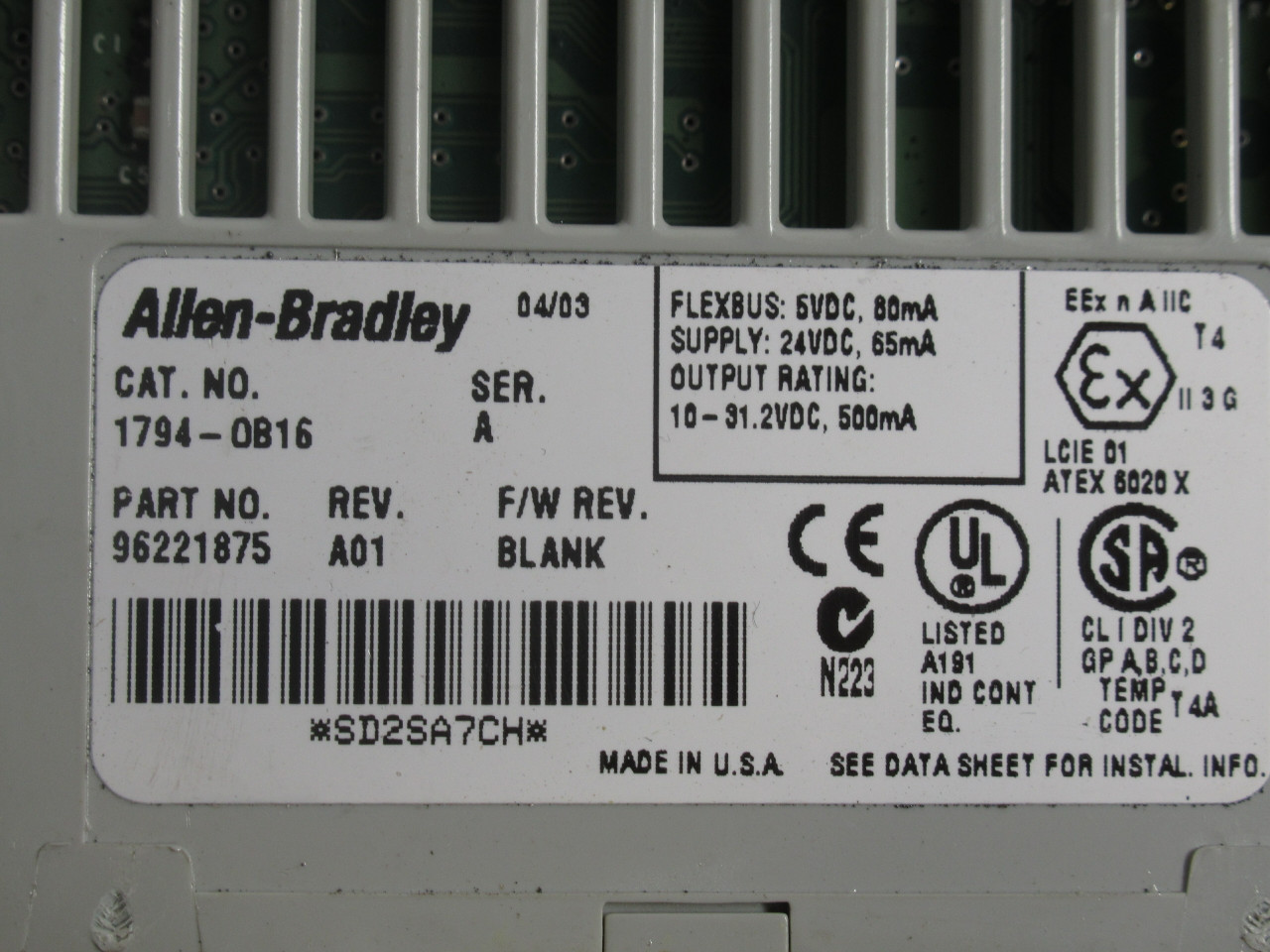 Allen-Bradley 1794-OB16 Ser A Flex I/O 24VDC Output 96221875 Rev A01 USED