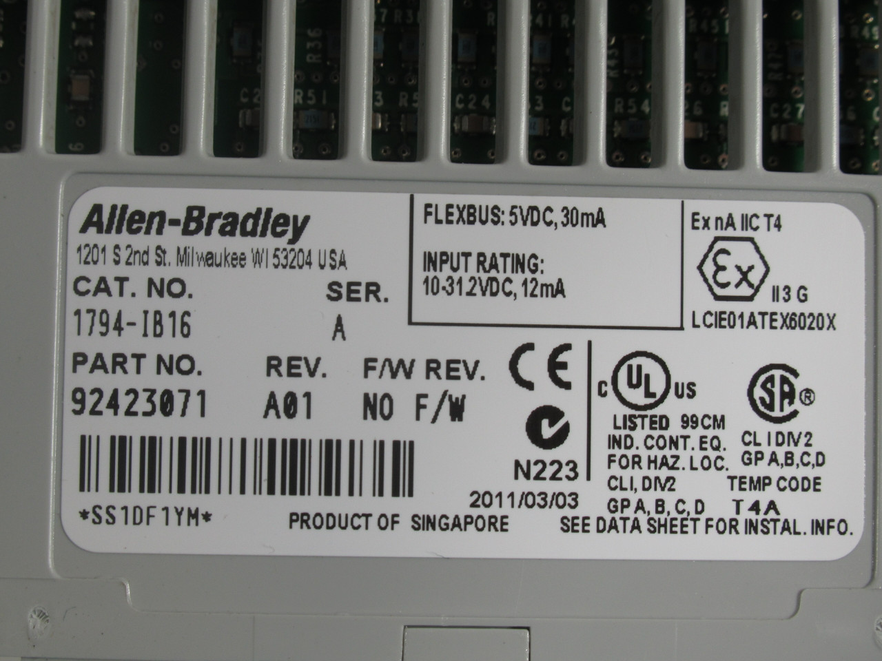 Allen-Bradley 1794-IB16 Ser A Flex I/O 24VDC Sink Input 92423071 Rev A01 USED