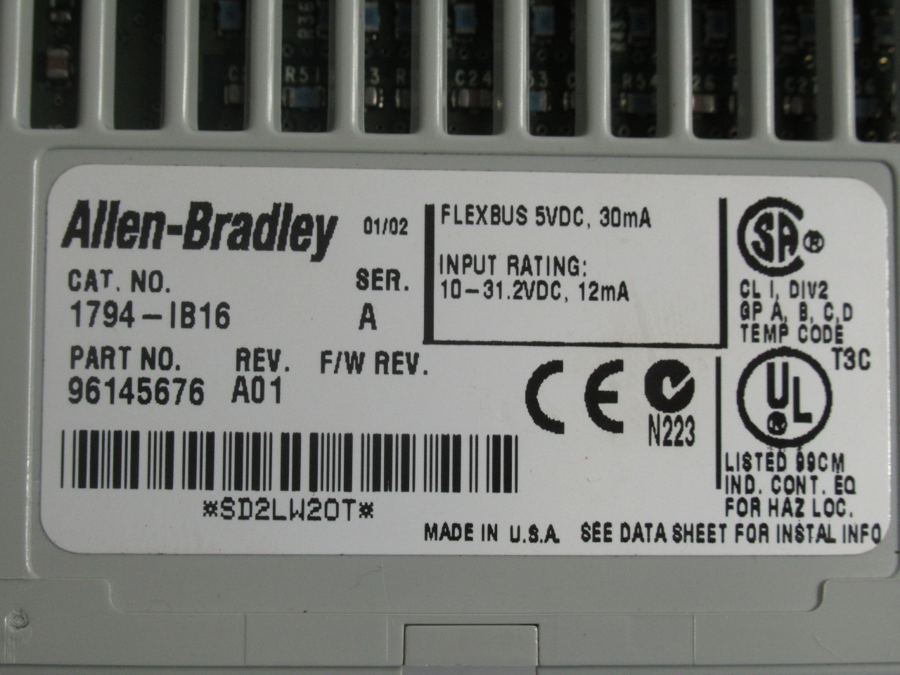 Allen-Bradley 1794-IB16 Ser A Flex I/O 24VDC Sink Input 96145676 Rev A01 USED