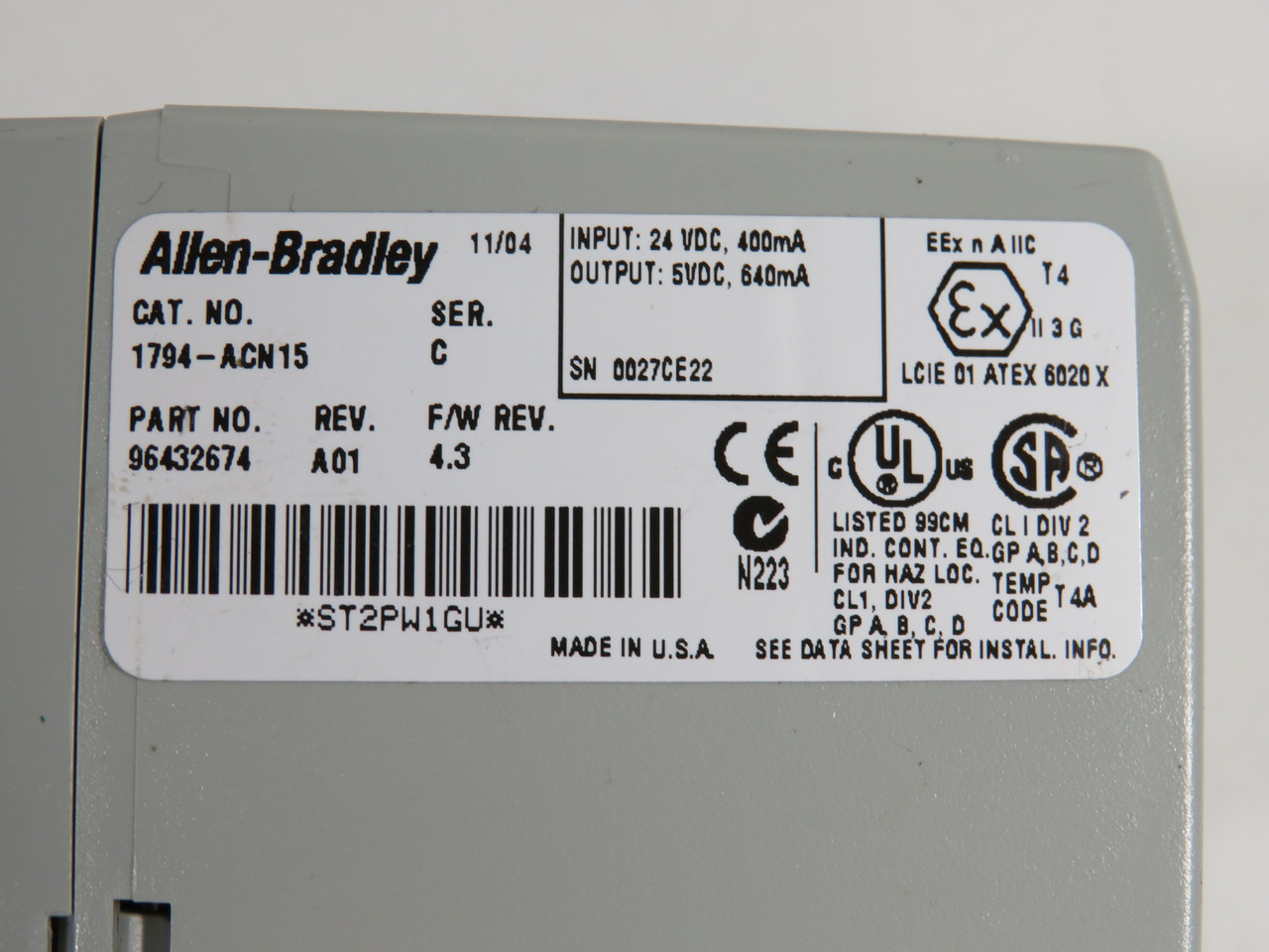 Allen-Bradley 1794-ACN15 FlexI/O ControlNet Adapter Ser C 96432674 USED