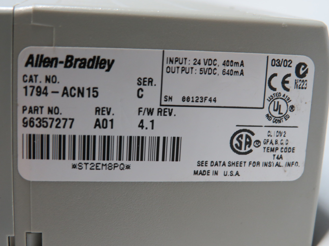Allen-Bradley 1794-ACN15 FlexI/O ControlNet Adapter Ser C 96357277 USED