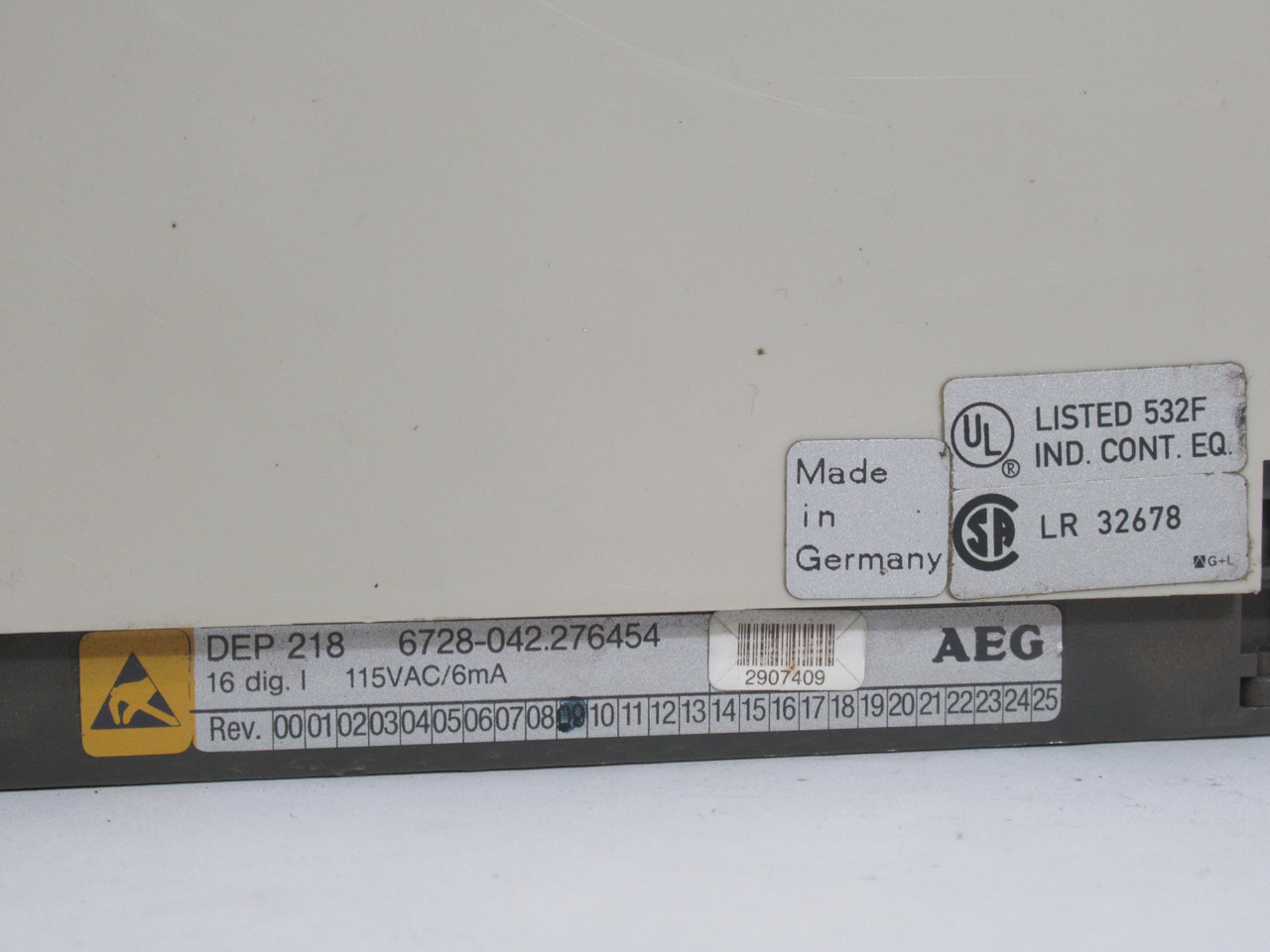 AEG DEP218 6728-042.276454 Discrete Input Module 115VAC 6mA USED