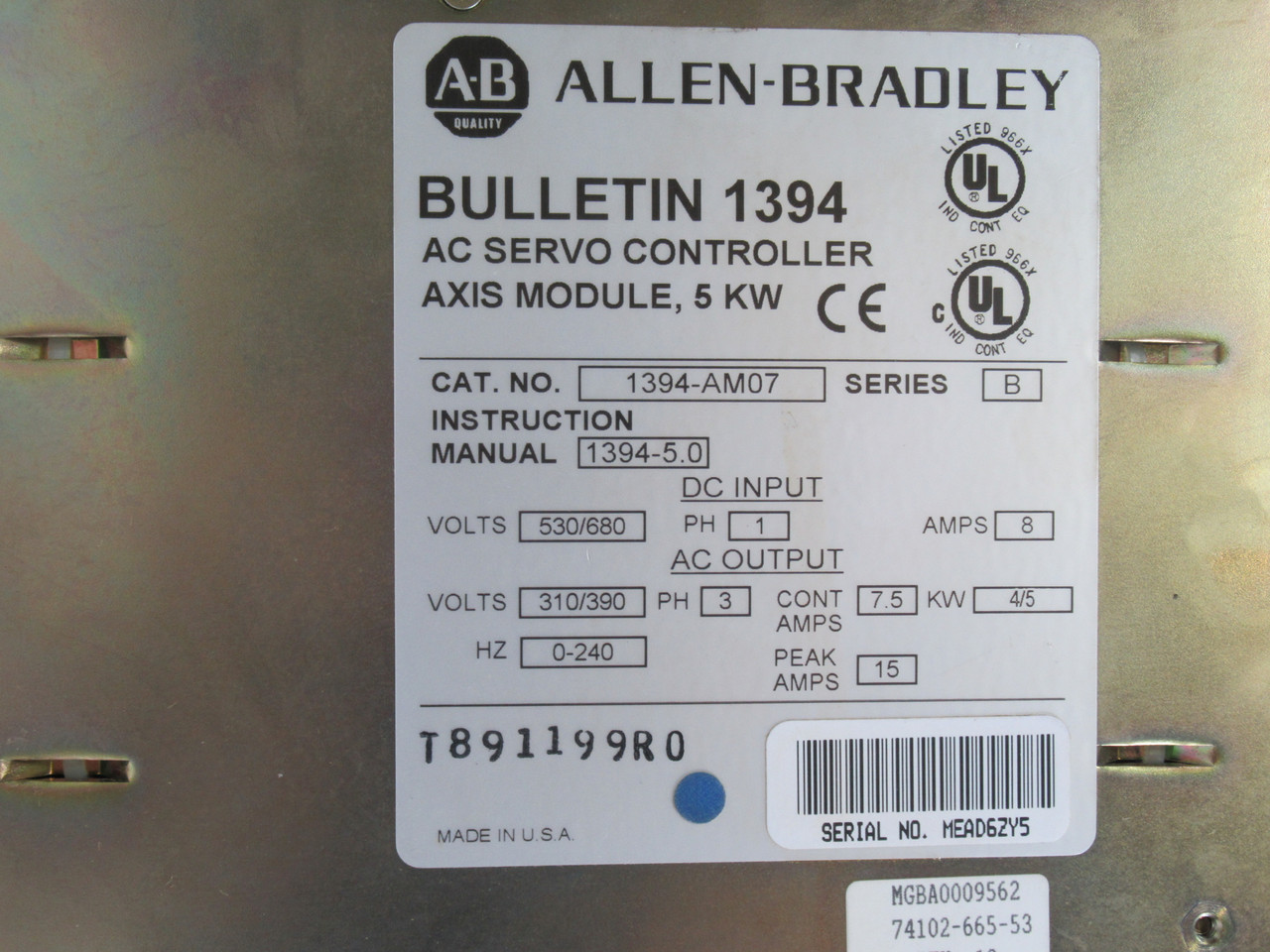 Allen-Bradley 1394-AM07 Axis Module Ser. B 3ph 310/390V Cosmetic Damage USED
