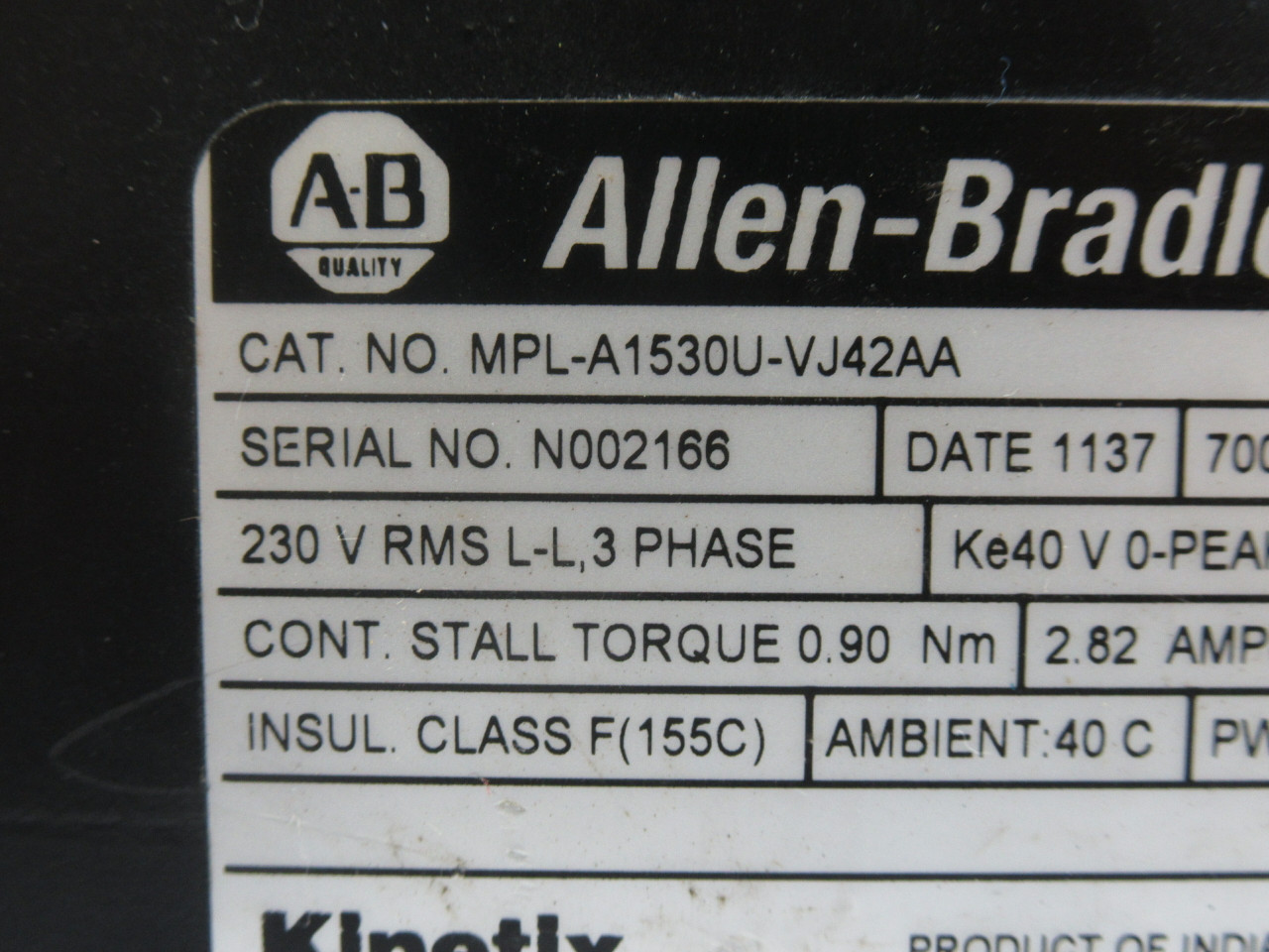 Allen-Bradley MPL-A1530U-VJ42AA Low-Inertia Servo Motor 0.39kW 7000RPM USED