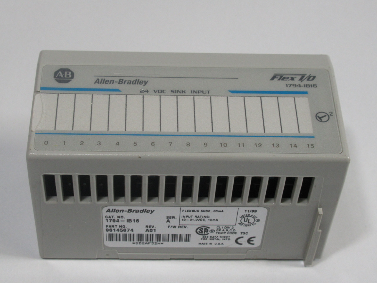 Allen-Bradley 1794-IB16 Ser A Flex I/O 24VDC Sink Input 96145674 Rev A01 USED