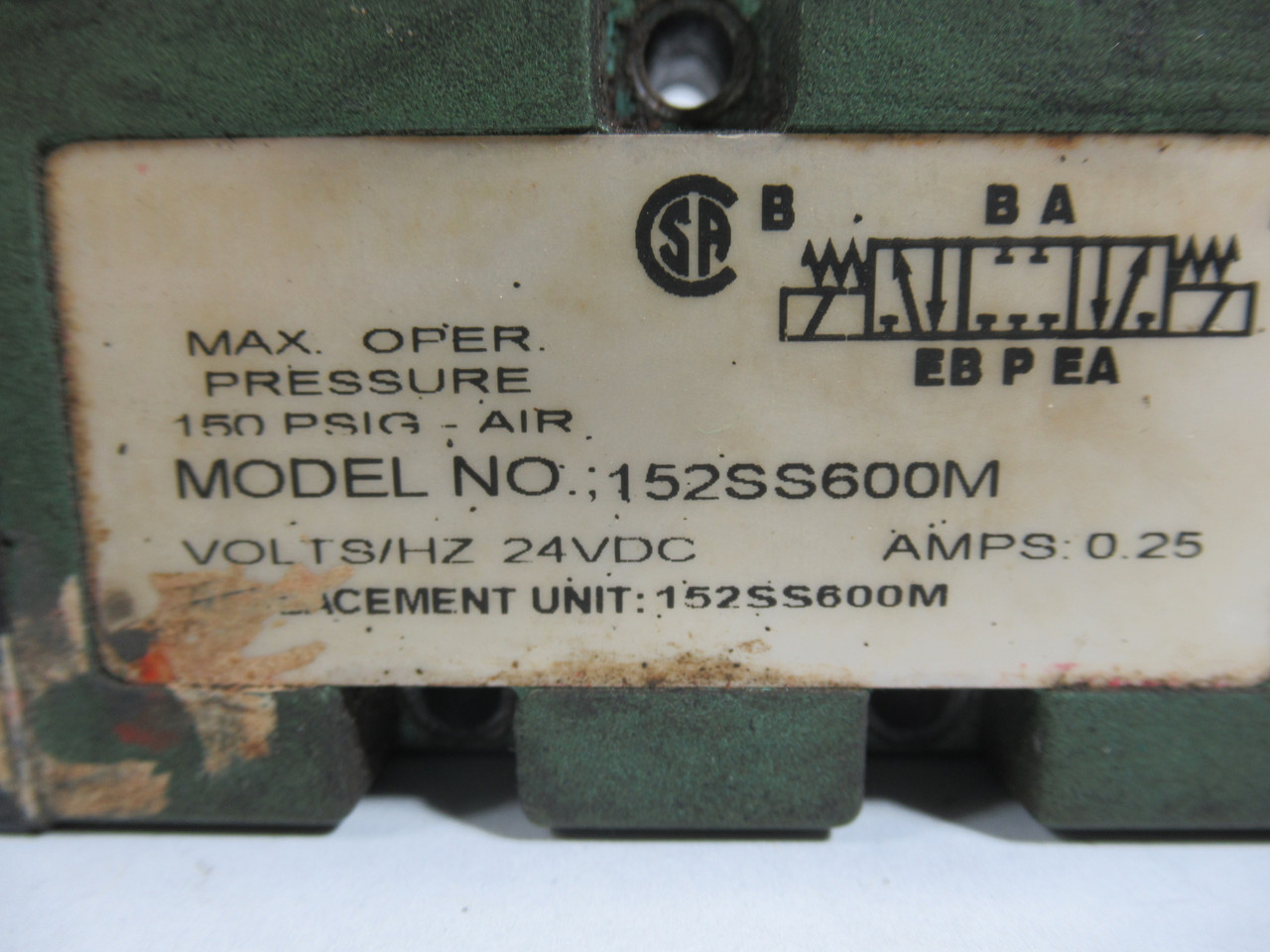 Numatics 152SS600M Solenoid Air Control Valve 24VDC .25A USED