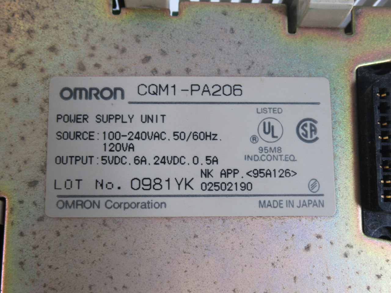Omron CQM1-PA206 Power Supply Unit 240VAC *Missing Cover* USED
