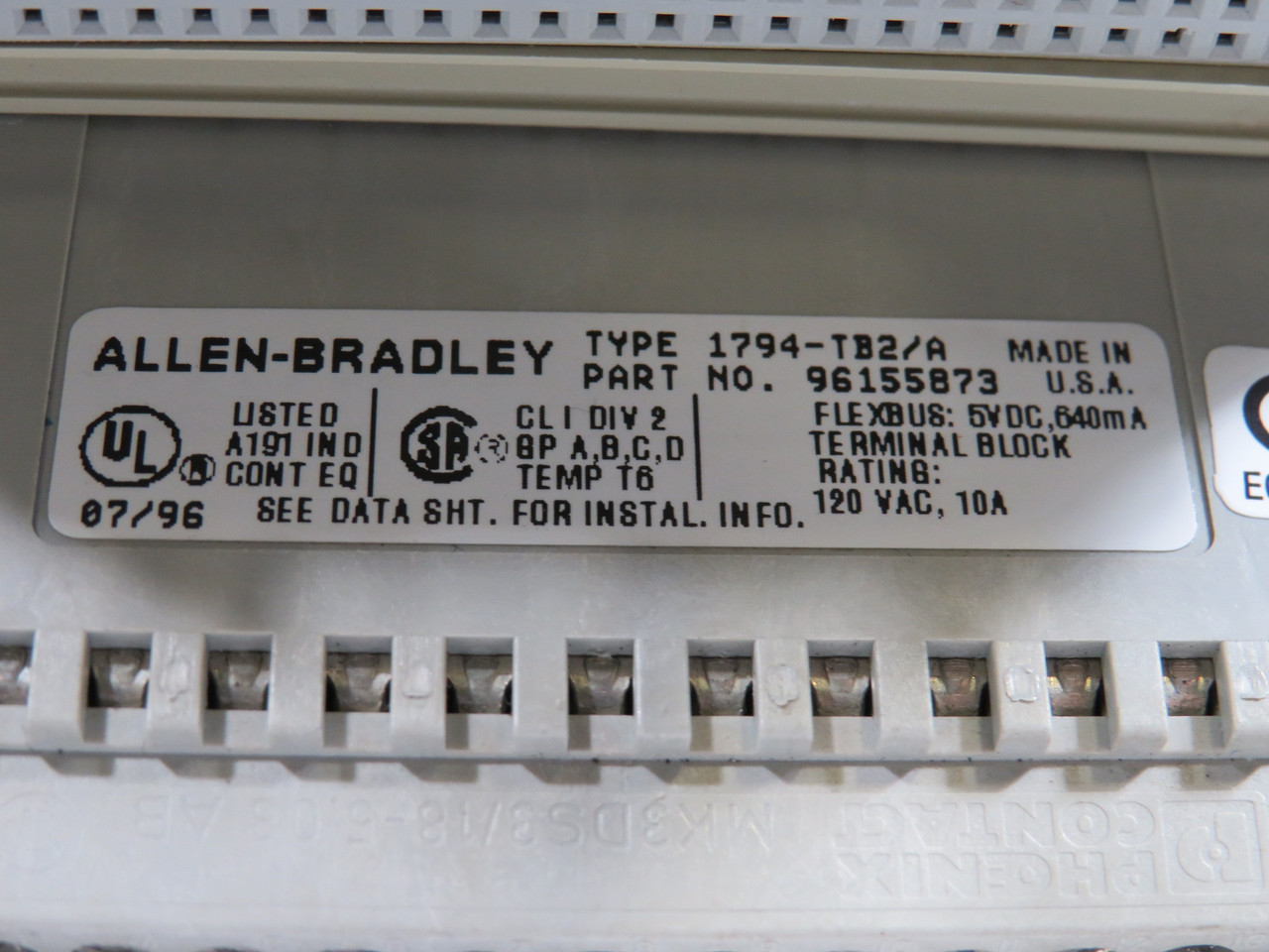 Allen-Bradley 1794-TB2 Ser A Flex I/O Terminal Base 96155873 USED